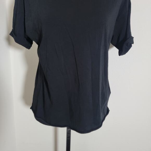 Sandro Black T-shirt Chain Detail Short Sleeve Capsule Wardrobe 100% Cotton Sz 1 - Picture 7 of 11
